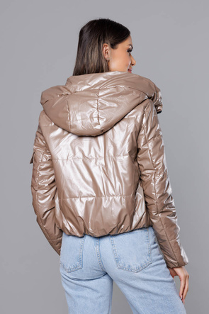 Cappuccino błyszcząca kurtka przejściowa na suwak