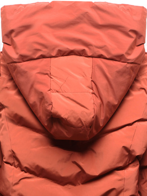 Ceglana pikowana ocieplana misiem zimowa kurtka płaszczyk z kapturem