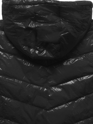 Czarna śliczna krótka modna pikowana kurtka damska z kapturem