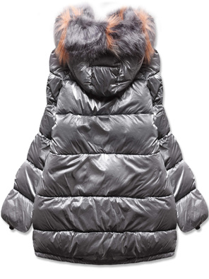 Grafitowo beżowa dwustronna zimowa czadowa kurtka