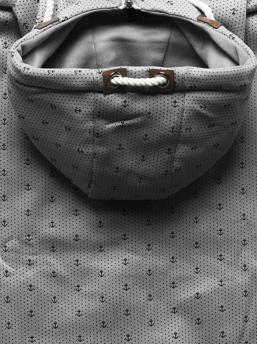 Szara damska rozpinana bluza z kapturem w kotwiczki