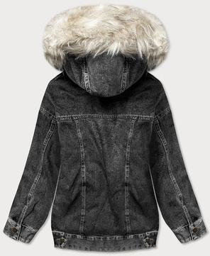 Czarno ecru jeansowa kurteczka na ciepłym futrze