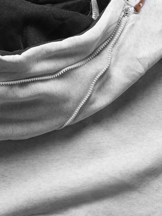 Jasnoszara długa bluza damska z dresowym kapturem i marszczeniami