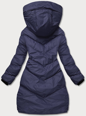 Granatowa dwukolorowa zimowa pikowana kurtka damska z kapturem