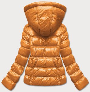 Żółta pikowana zimowa kurtka kaptur stójka