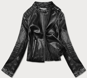 Czarna kurtka ekoskóra ramoneska ze stójką zapinana na suwak