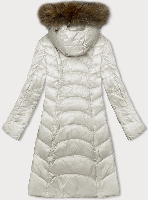 Ecru długa kurtka pikowana płaszcz z kapturem