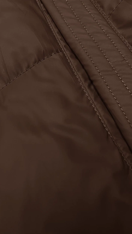 Brązowy genialny pikowany damski bezrękawnik kamizelka z kapturem PLUS SIZE