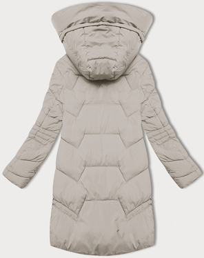 Beżowa kurtka z kapturem modnie pikowana na suwak i zatrzaski