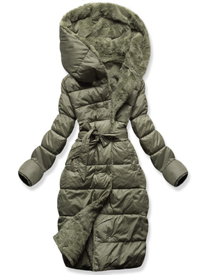 Khaki zimowa dwustronna ciepła kurtka na futerku