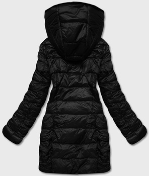 Czarna długa fantastyczna dwustronna zimowa pikowana kurtka futerko
