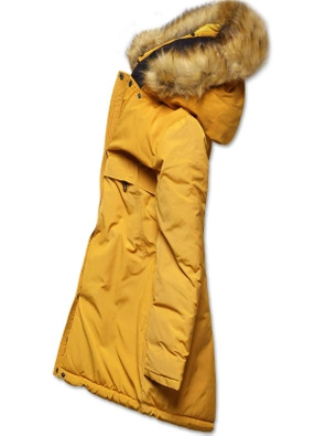 Żółto-czarna zimowa dwustronna pikowana kurtka płaszczyk parka 