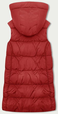 Czerwony długi pikowany bezrękawnik damski kamizelka z kapturem