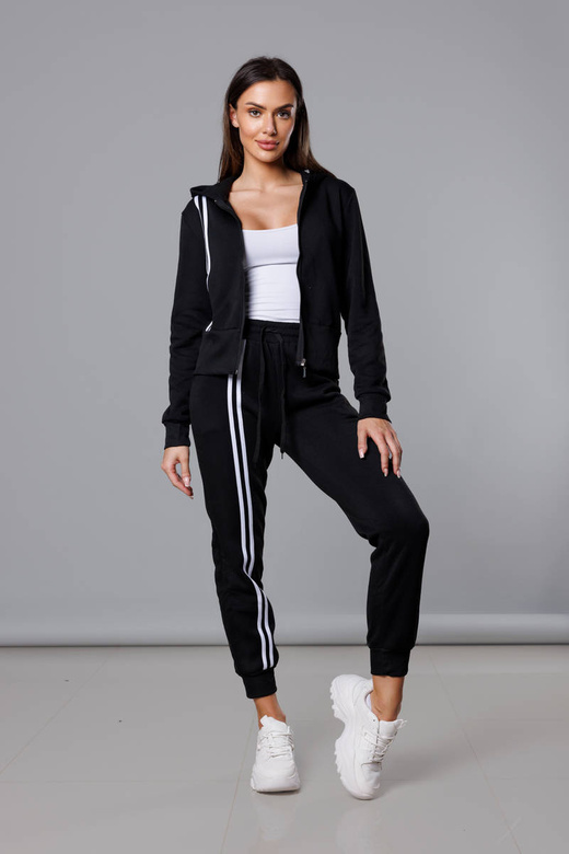 Czarno biały dres komplet z lampasami (KK0052)