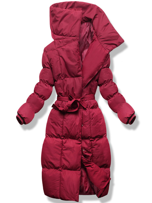 Bordowa damska zimowa kurtka z kapitalnym kołnierzem