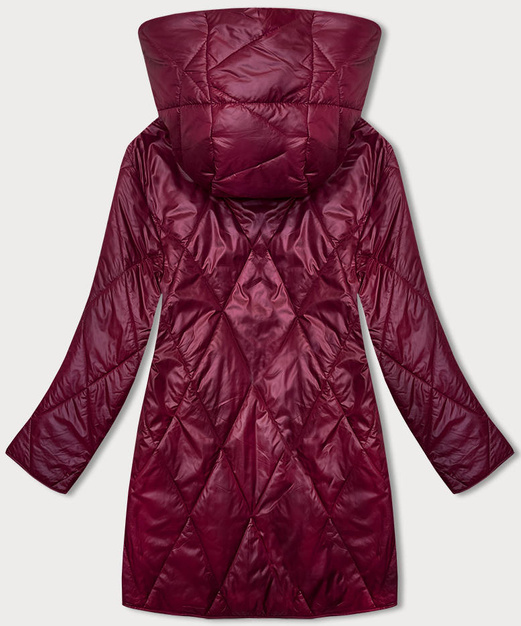 Bordowa przejściowa pikowana w karo kurtka damska z motywem kwiatowym plus size