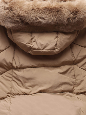 Beżowa czadowa kurtka damska z kapturem puffer