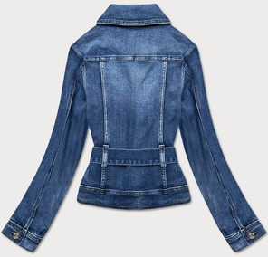 Krótka kurtka jeansowa z paskiem niebieska (ck1914)