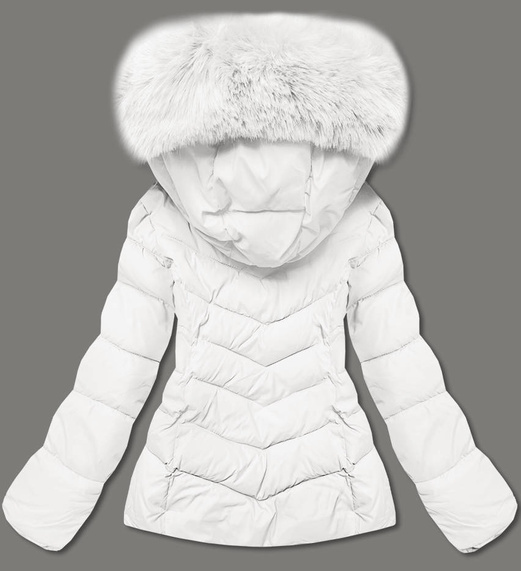 Biała zimowa puchowa pikowana kurtka z futerkiem