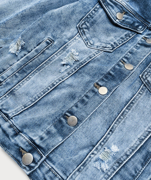 Damska kurtka jeansowa z kołnierzem niebieska (gd8631-k)