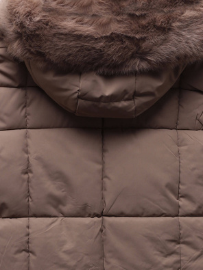 Brązowa zimowa damska kurtka z czaderskim kapturem