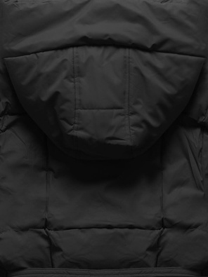 Czarny zimowy długi płaszcz kurtka zimowa z dużym kapturem netmoda 