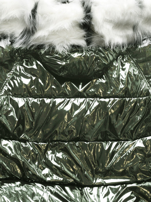 Khaki beżowa błyszcząca kurtka płaszczyk z kapturem