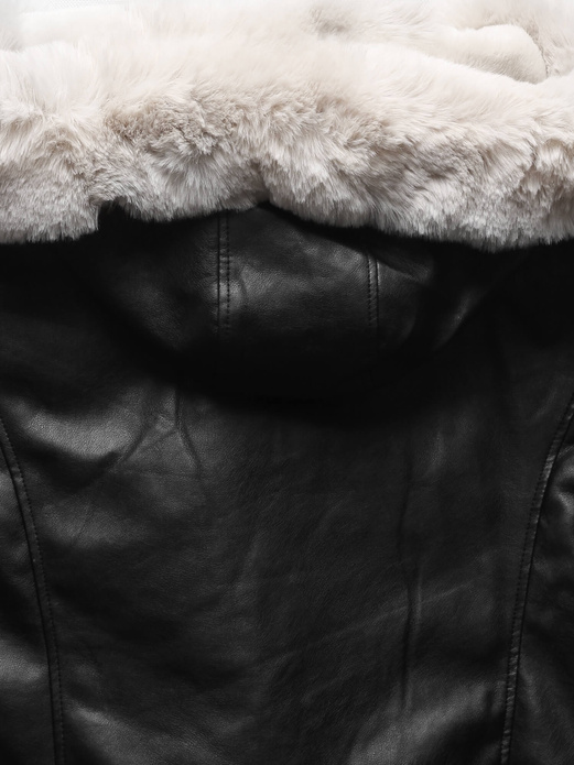 Czarna genialna zimowa kurtka damska skórzana ramoneska na futrze