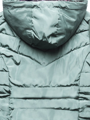 Miętowa długa bluza damska płaszczyk z łączonych materiałów z kapturem