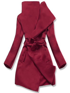 Bordowy  lekki stylowy wiązany płaszczyk narzutka