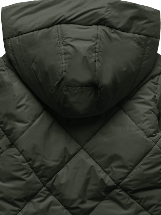 Ciemnozielona lekka pikowana kurteczka z kapturem