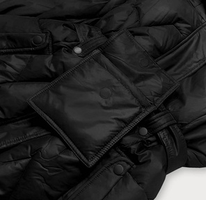 Czarna zimowa długa puchowa kurtka płaszcz z kapturem