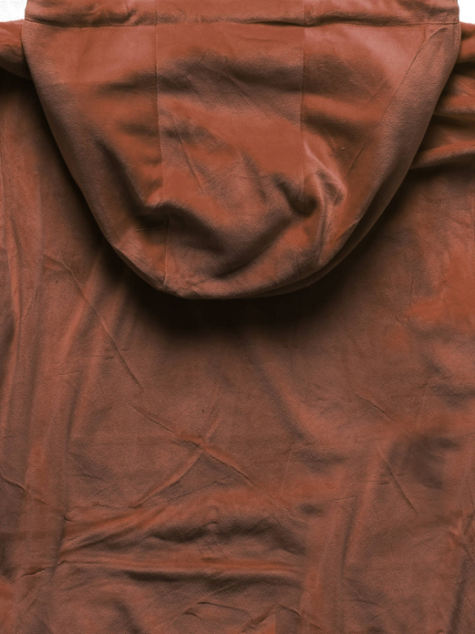 Brązowy welurowy gładki dres damski z kapturem