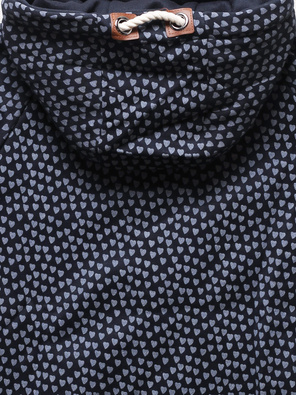 Granatowa zapinana na suwak damska bluza z kapturem w serduszka