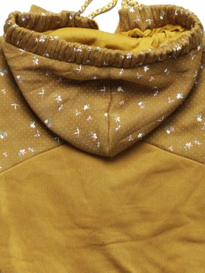 Żółta długa bluza z kapturem, kwiatki i groszki/gładka 