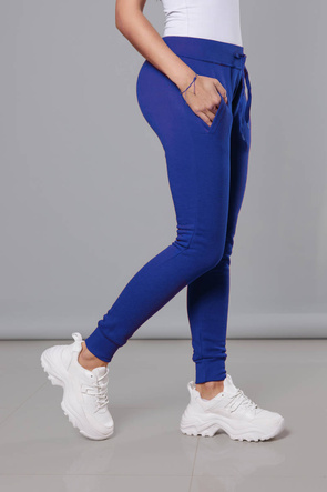 Chabrowe damskie dresowe spodnie casualowe z kieszeniami i ściągaczem