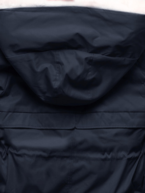 Granatowo beżowa fenomenalna zimowa parka płaszcz na futrze 