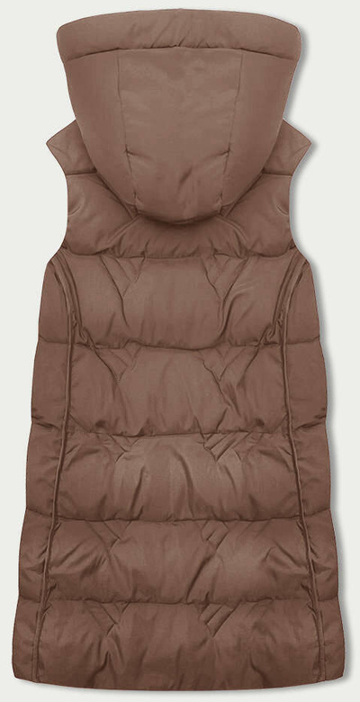 Capppuccino długi pikowany bezrękawnik damski kamizelka z kapturem