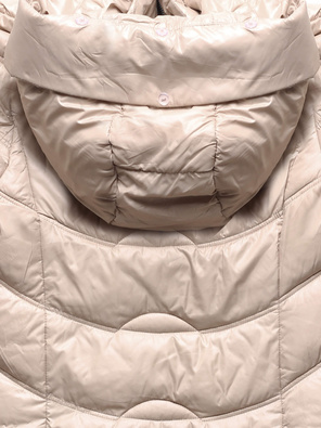 Beżowa długa pikowana leciutka kurtka płaszczyk z kapturem