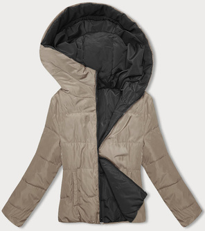 Czarno beżowa dwustronna kurtka z kapturem