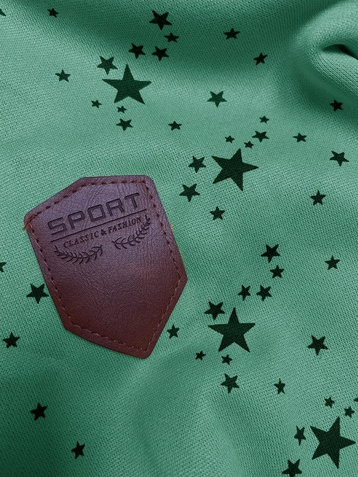 Zielona w gwiazdki bluza damska z kapturem zapinana na suwak