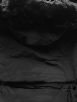 Czarna długa zimowa kurtka damska płaszczyk z futrem