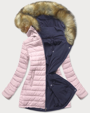 Granatowo-różowa dwustronna damska pikowana zimowa kurtka 