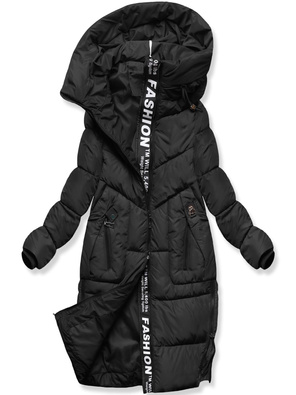 Czarna fantastyczna damska zimowa kurtka z kapturem