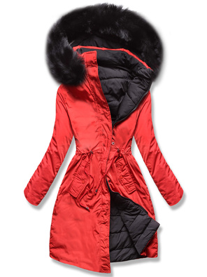 Czerwono czarna genialna dwustronna kurtka z kapturem