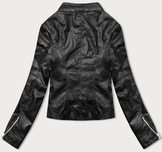 Czarna kurtka ekoskóra ramoneska ze stójką wyszczuplający fason