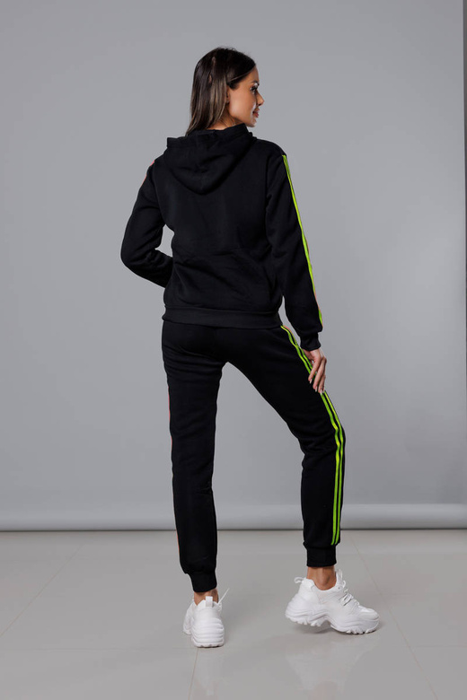 Czarno limonkowy dres komplet z kapturem z lampasami