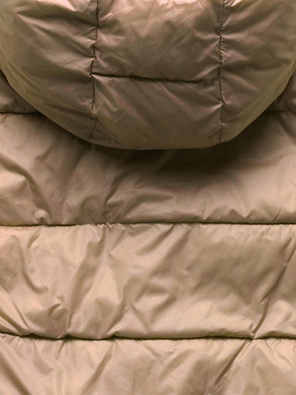 Beżowo brązowa dwustronna zimowa damska kurtka z kapturem