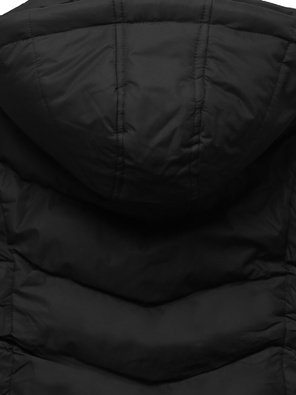 Czarny puchowy pikowany bezrękawnik kamizelka z kapturem