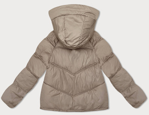 Beżowa trapezowa kurteczka zimowa z kapturem szachownica